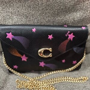 COACH Tammie Clutch Crossbody Disco Star Print Black Multi